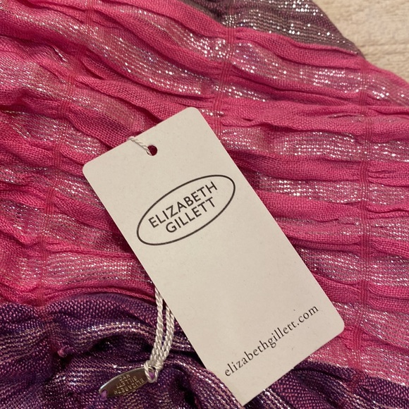 Elizabeth Gillet Pink & Purple Silver Metallic Scarf.  66” length - Picture 12 of 13